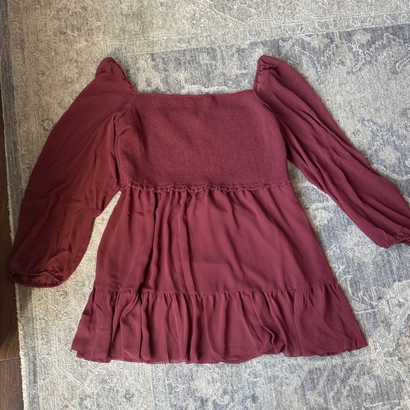 Aritzia Wilfred Tempest Burgundy Mini Dress with Puff Sleeves - Picture 2 of 4